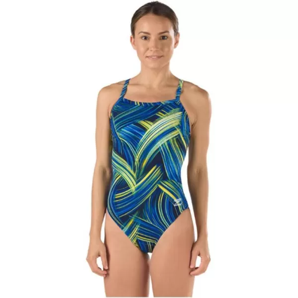 Speedo Womens Swimsuit One Piece Endurance Flyback Printed Adult Team Colors  Manufacturer DiscontinuedSapphireGold