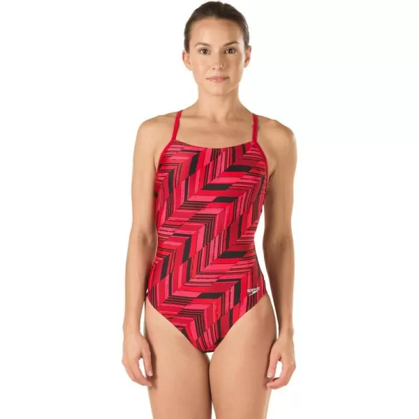 Speedo Womens Swimsuit One Piece Endurance Free Back Printed Adult Team ColorsDiscontinuedAngles Speedo Red