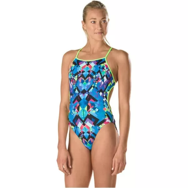 Speedo Womens Swimsuit One Piece Endurance Turnz Tie Back PrintedDiscontinuedBlueYellow