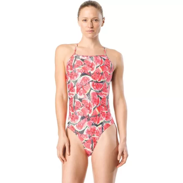 Speedo Womens Swimsuit One Piece Endurance Turnz Tie Back PrintedDiscontinuedDeep Coral