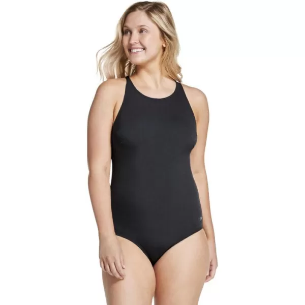 Speedo Womens Swimsuit One Piece High Neck Contemporary CutNew Speedo Black