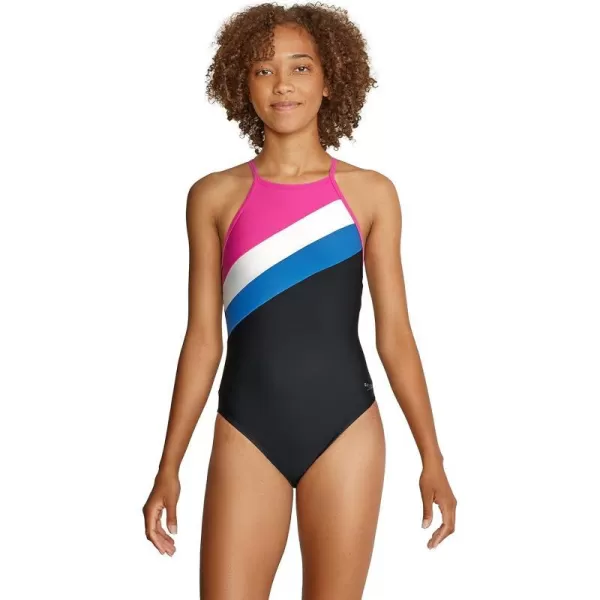 Speedo Womens Swimsuit One Piece High Neck Tie BackBlocked Speedo Black