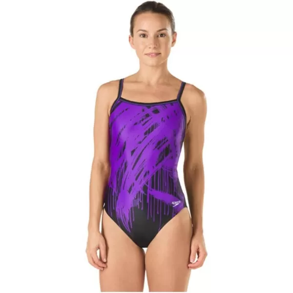 Speedo Womens Swimsuit One Piece PowerFlex Flyback Printed Adult Team Colors  DiscontinuedDrip Speedo Purple