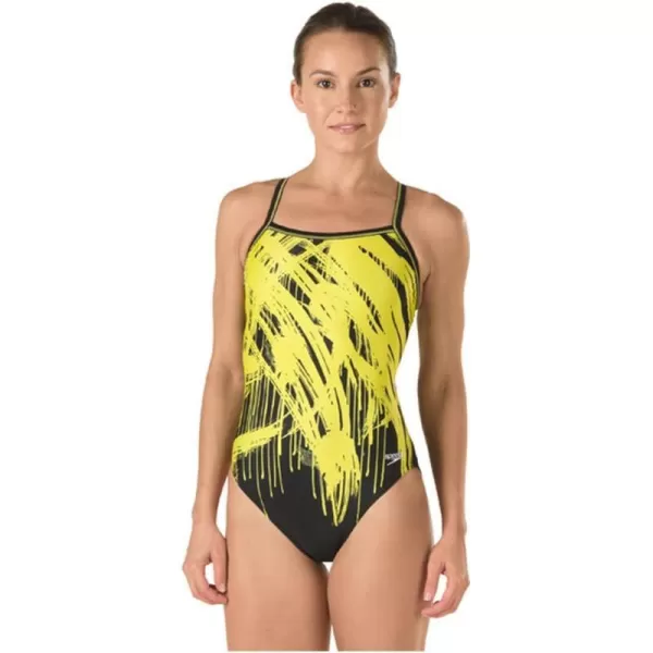 Speedo Womens Swimsuit One Piece PowerFlex Flyback Printed Adult Team Colors  DiscontinuedDrip Speedo Yellow