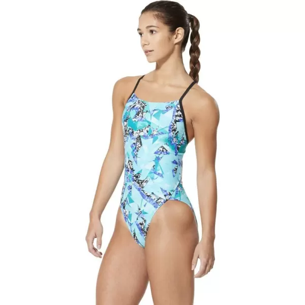 Speedo Womens Swimsuit One Piece PowerFlex Flyback Printed Adult Team Colors  Manufacturer DiscontinuedGeo Blue