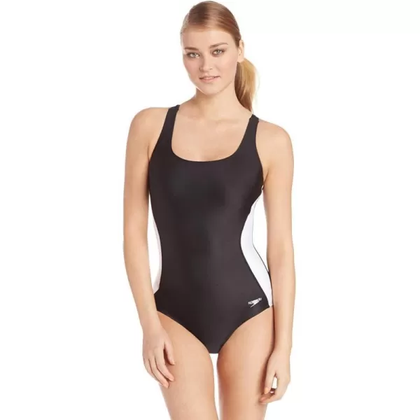 Speedo Womens Swimsuit One Piece Powerflex Ultraback SolidDiscontinuedIllusion BlackWhite