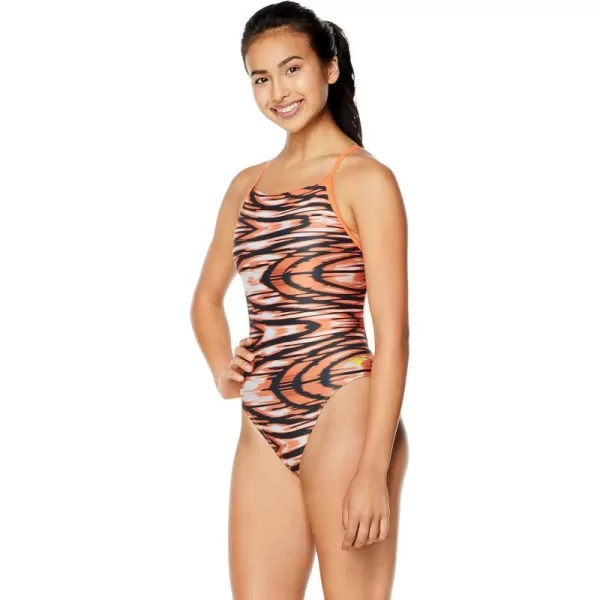 Speedo Womens Swimsuit One Piece Prolt Cross Back Printed Adult Team ColorsWave Speedo Orange