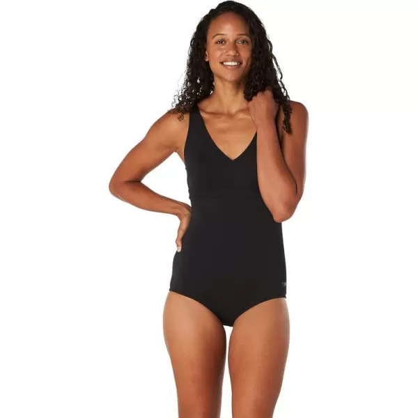 Speedo Womens Swimsuit One Piece VNeck Strappy Back Contemporary CutAnthracite