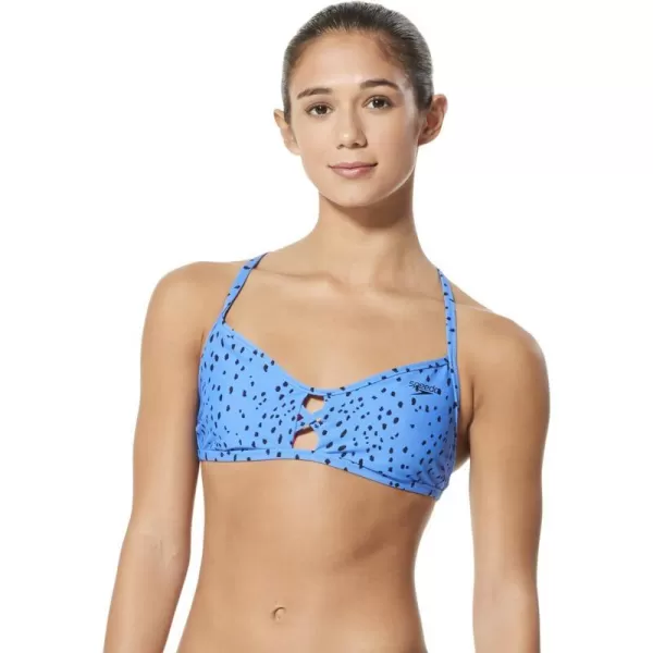 Speedo Womens Swimsuit Top Bikini Endurance Lite Tie Back PrintBlue Dot