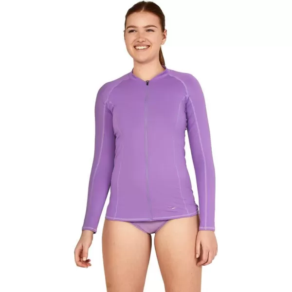 Speedo Womens Uv Swim Shirt Long Sleeve Full Zip Front RashguardFairy Wren