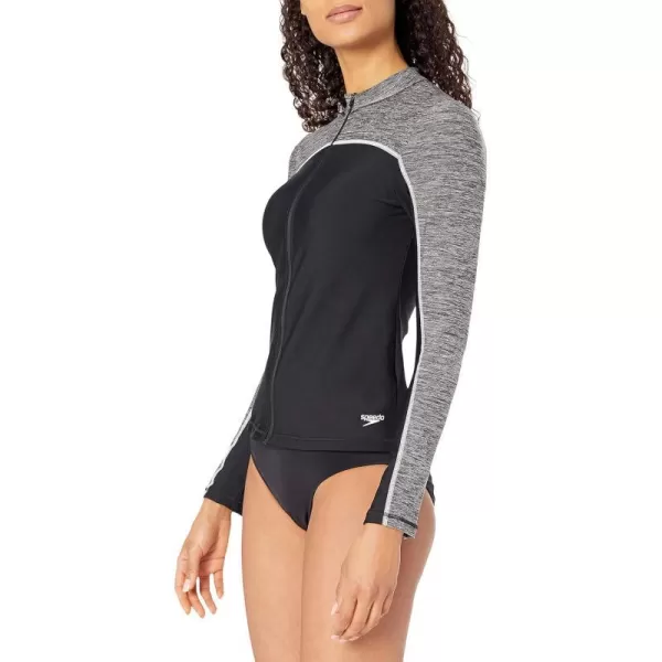 Speedo Womens Uv Swim Shirt Long Sleeve Full Zip Front RashguardHeather Speedo Black