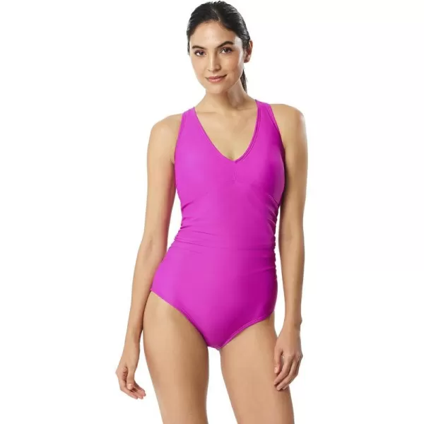 Swimsuit One Piece Powerflex V-neck Solid - Manufacturer Discontinued Very Fuchsia