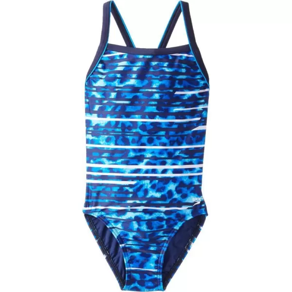 Speedo girls Swimsuit One Piece Powerflex Flyback Striped Youth Team ColorsBig Girls Got You Blue