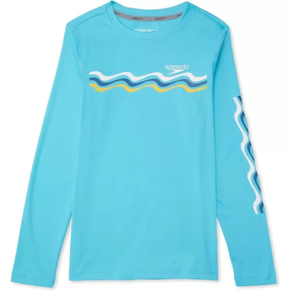 Speedo Boys UV Swim Shirt Long Sleeve Tee GraphicBlue Atoll