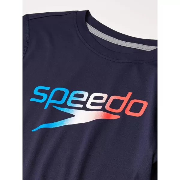 Speedo Boys UV Swim Shirt Long Sleeve Tee GraphicRedWhiteBlue