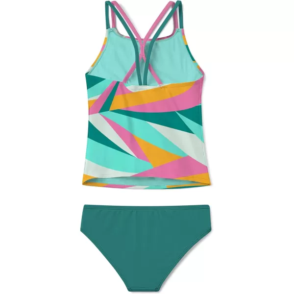 Speedo Girls Swimsuit Two Piece Tankini Thin StrapWavy Enamel Blue