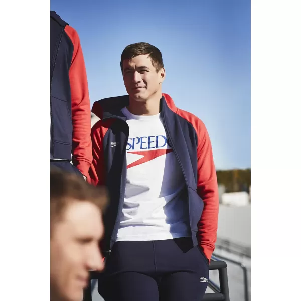 Speedo Mens Sweatshirt Full Zip Hooded Jacket Team Warm Up  RedWhiteBlue SmallSpeedo Mens Sweatshirt Full Zip Hooded Jacket Team Warm Up  RedWhiteBlue Small