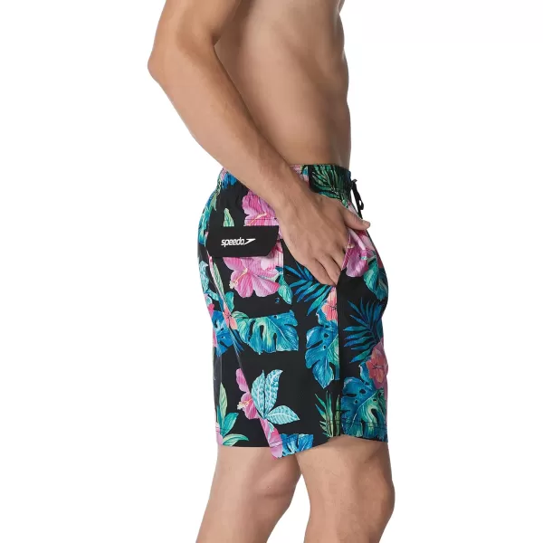 Speedo Mens Swim Trunk Mid Length Redondo FloralFine Anthracite