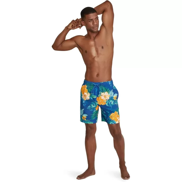 Speedo Mens Swim Trunk Mid Length Redondo FloralFine Palace Blue