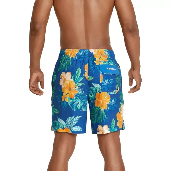 Speedo Mens Swim Trunk Mid Length Redondo FloralFine Palace Blue