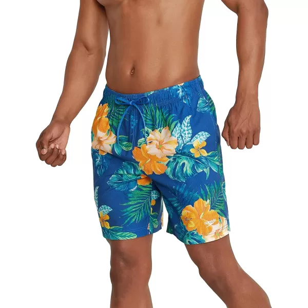 Speedo Mens Swim Trunk Mid Length Redondo FloralFine Palace Blue