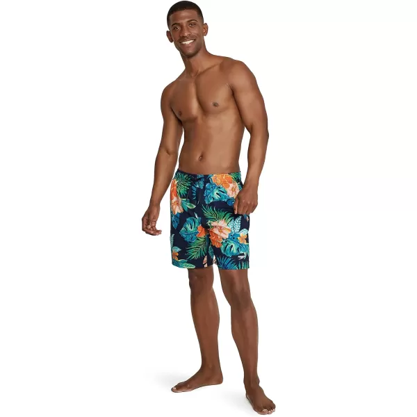 Speedo Mens Swim Trunk Mid Length Redondo FloralFine Peacoat