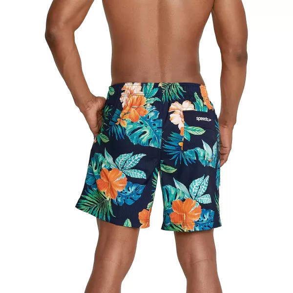 Speedo Mens Swim Trunk Mid Length Redondo FloralFine Peacoat