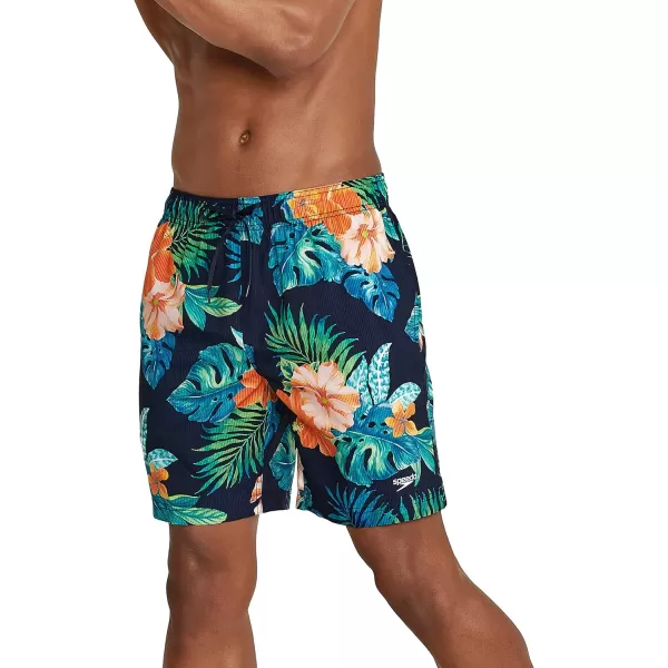 Speedo Mens Swim Trunk Mid Length Redondo FloralFine Peacoat