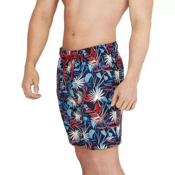 Speedo Mens Swim Trunk Mid Length Redondo FloralGarden RedWhiteBlue