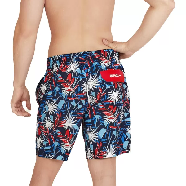 Speedo Mens Swim Trunk Mid Length Redondo FloralGarden RedWhiteBlue