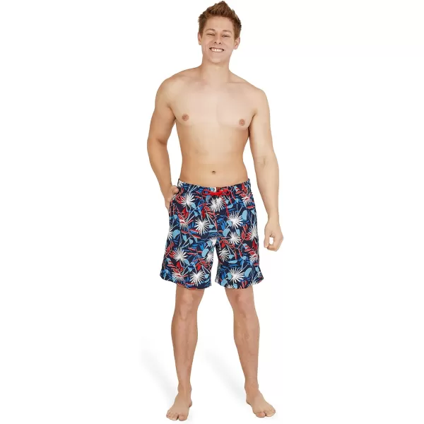 Speedo Mens Swim Trunk Mid Length Redondo FloralGarden RedWhiteBlue