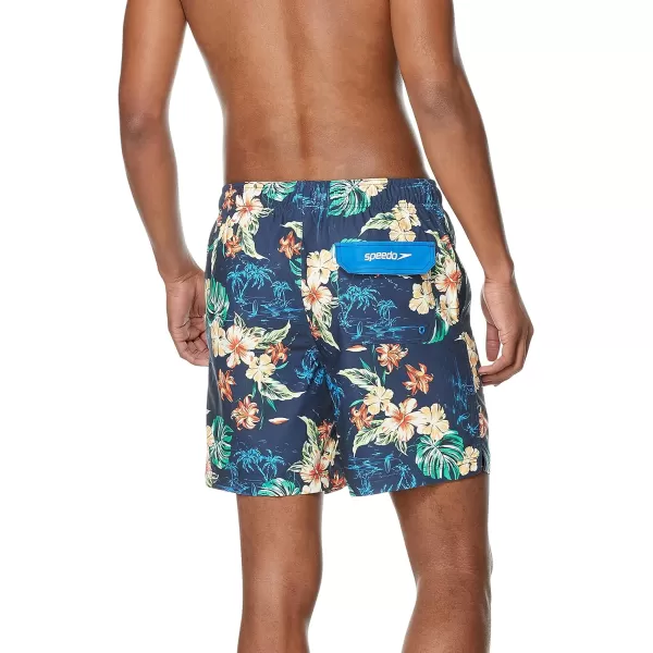 Speedo Mens Swim Trunk Mid Length Redondo FloralIsland Vision Peacoat