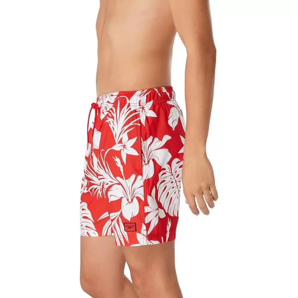 Speedo Mens Swim Trunk Mid Length Redondo FloralPhilo Palm High Risk Red