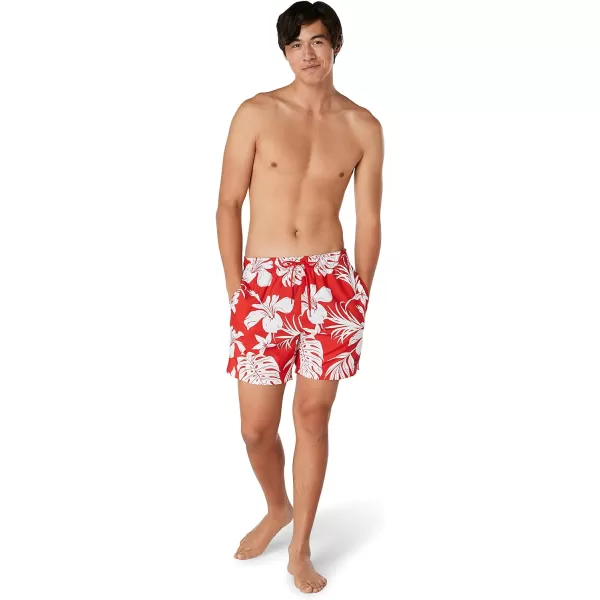 Speedo Mens Swim Trunk Mid Length Redondo FloralPhilo Palm High Risk Red