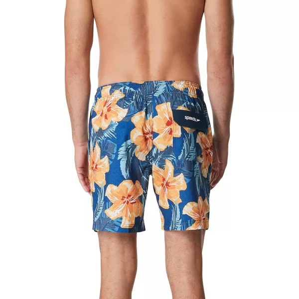 Speedo Mens Swim Trunk Mid Length Redondo FloralVibe Delphinium Blue