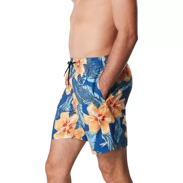 Speedo Mens Swim Trunk Mid Length Redondo FloralVibe Delphinium Blue