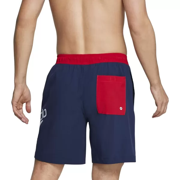 Speedo Mens Swim Trunk Mid Length Redondo SolidRedWhiteBlue