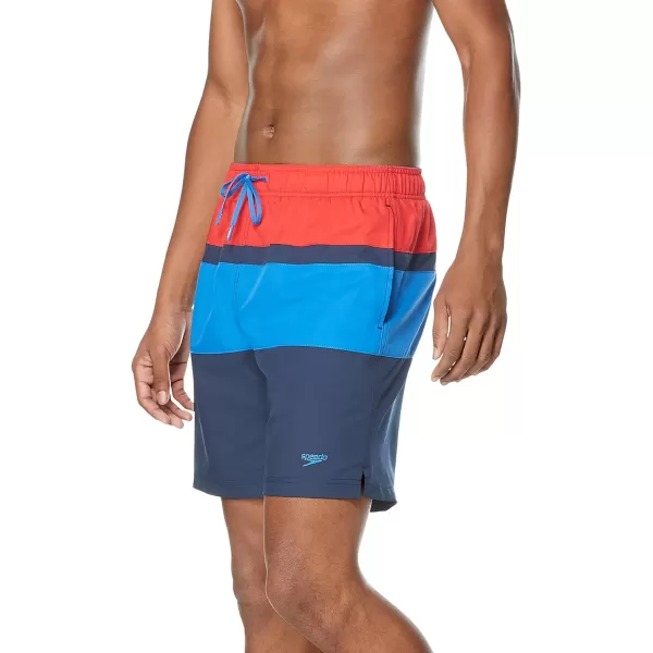 Speedo Mens Swim Trunk Mid Length Redondo StripeHigh Risk Red Block