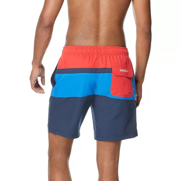 Speedo Mens Swim Trunk Mid Length Redondo StripeHigh Risk Red Block