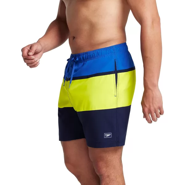 Speedo Mens Swim Trunk Mid Length Redondo StripeLemon Drizzle Block