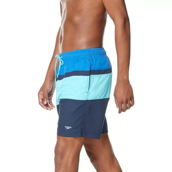 Speedo Mens Swim Trunk Mid Length Redondo StripePeacoat Block
