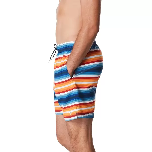 Speedo Mens Swim Trunk Mid Length Redondo StripePipeline Molten Lava