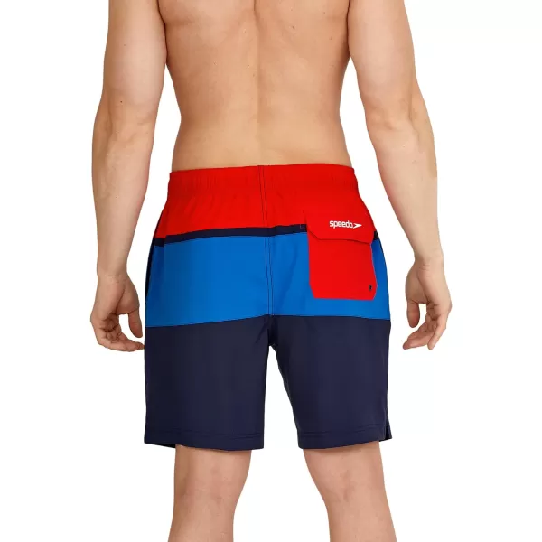 Speedo Mens Swim Trunk Mid Length Redondo StripeRedPeacoat Block