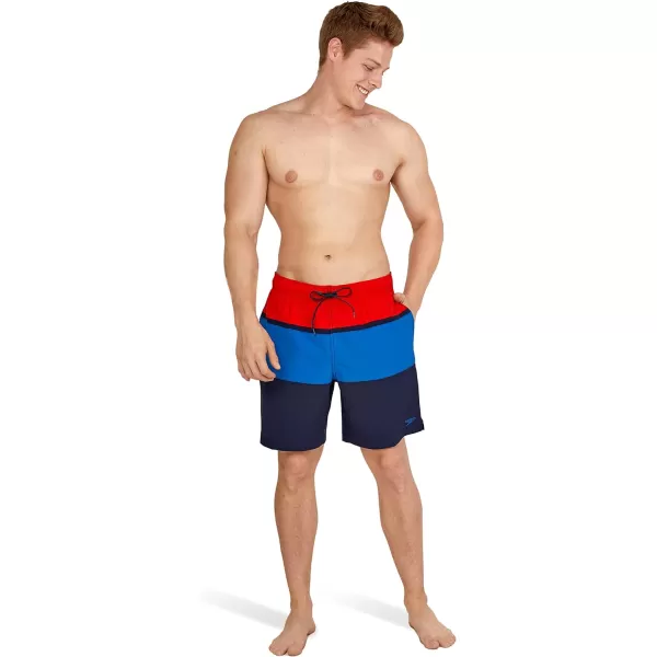 Speedo Mens Swim Trunk Mid Length Redondo StripeRedPeacoat Block