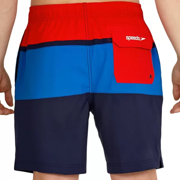 Speedo Mens Swim Trunk Mid Length Redondo StripeRedPeacoat Block