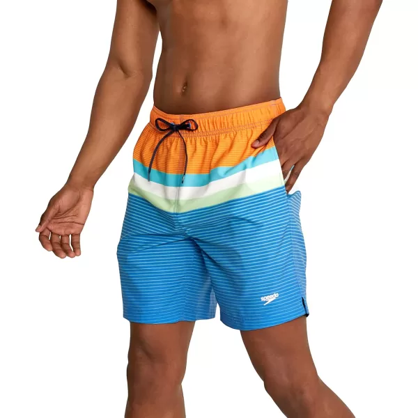 Speedo Mens Swim Trunk Mid Length Redondo StripeSpicy Orange