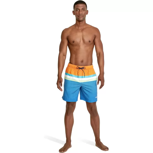 Speedo Mens Swim Trunk Mid Length Redondo StripeSpicy Orange