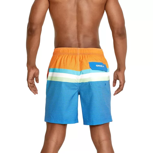 Speedo Mens Swim Trunk Mid Length Redondo StripeSpicy Orange