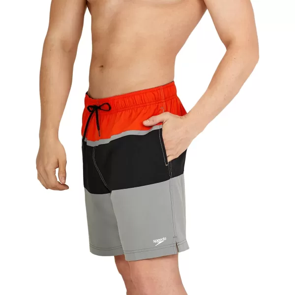 Speedo Mens Swim Trunk Mid Length Redondo StripeSpicy Orange Block