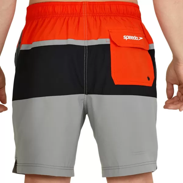 Speedo Mens Swim Trunk Mid Length Redondo StripeSpicy Orange Block